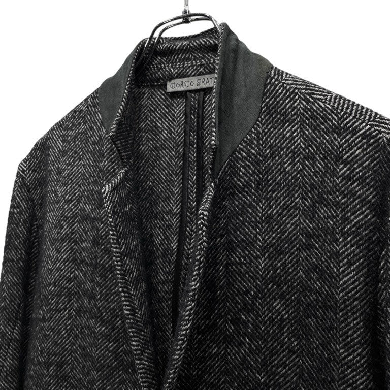 GIORGIO BRATO GIORGIO BRATO ウールツイードフックボタンテーラードジャケット アウター ブレザー レザー切替 1B size 44 ジョルジオブラット メンズ
