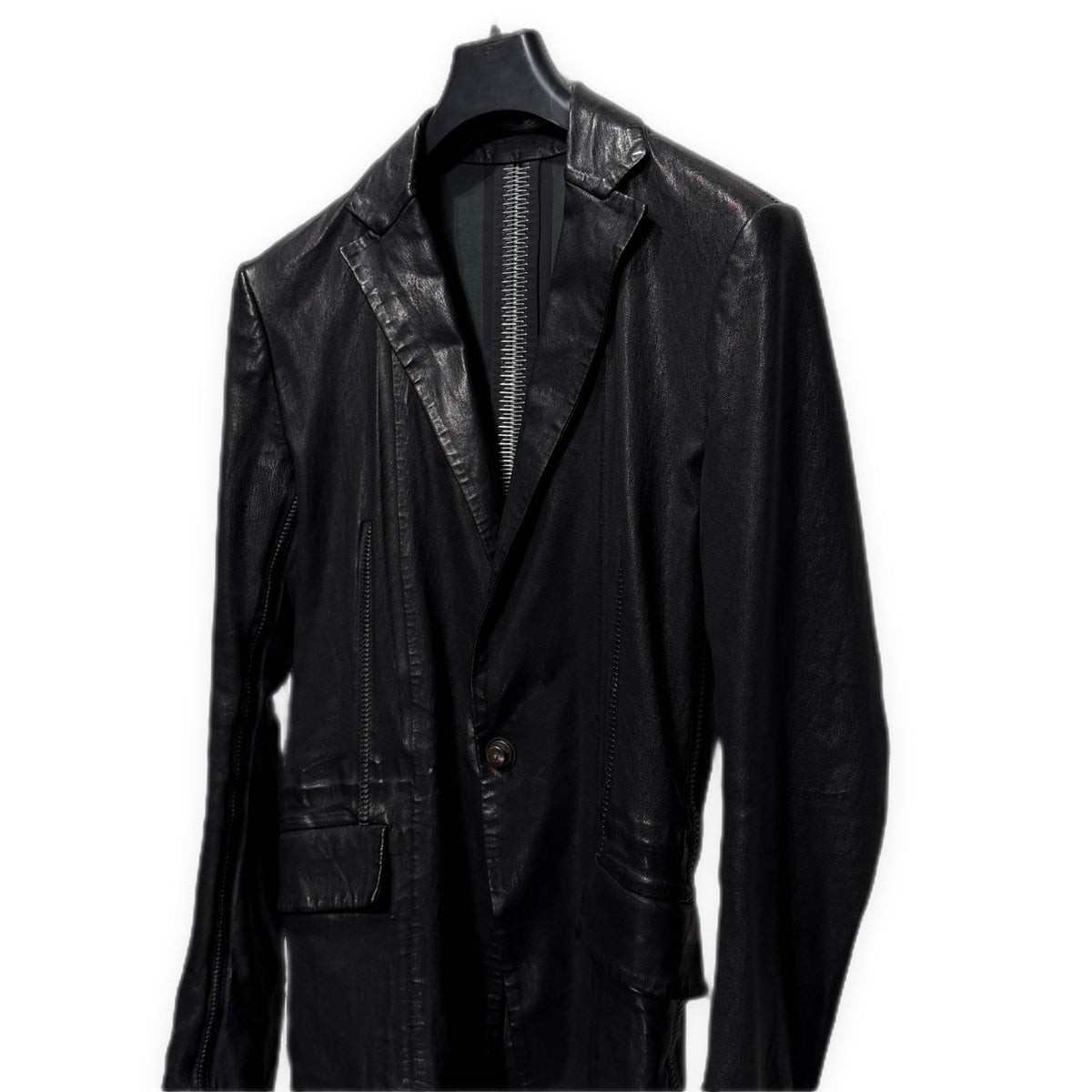 ISAAC SELLAM 25SS PIONNIER STRETCH LEATHER JACKET ラムレザーバックステープルオーバーロックシームテープテーラードジャケット PSLCBL-NOIR アイザックセラム メンズ