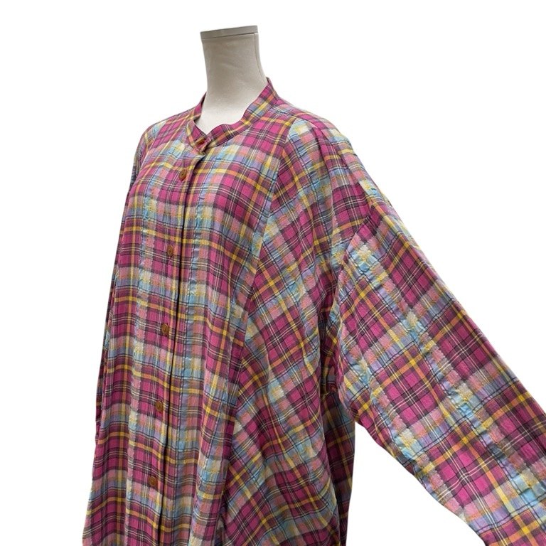 Vivienne Westwood RED LABEL 24SS コットンリネンチェックバンドカラーロングシャツワンピース ノーカラー トップス アウター 未使用タグ付き ヴィヴィアンウエストウッド レッドレーベル レディース