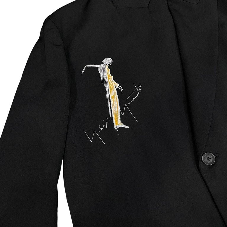 Yohji Yamamoto Pour Homme REPLICA 02SS ウールギャバジン女優刺繍ピークドラペル2Bロングテーラードジャケット LOOK4 20AW Archive 名作 希少 ロゴ ヨウジヤマモトプールオム メンズ