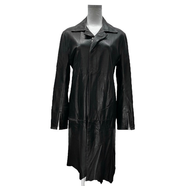 Yohji Yamamoto Femme 03AW 千鳥裏地ラムレザー裁ち切りジップアップロングコート ジャケット ブルゾン アウター Archive ランダムカッティング カットオフ 千鳥格子 ヨウジヤマモトファム レディース