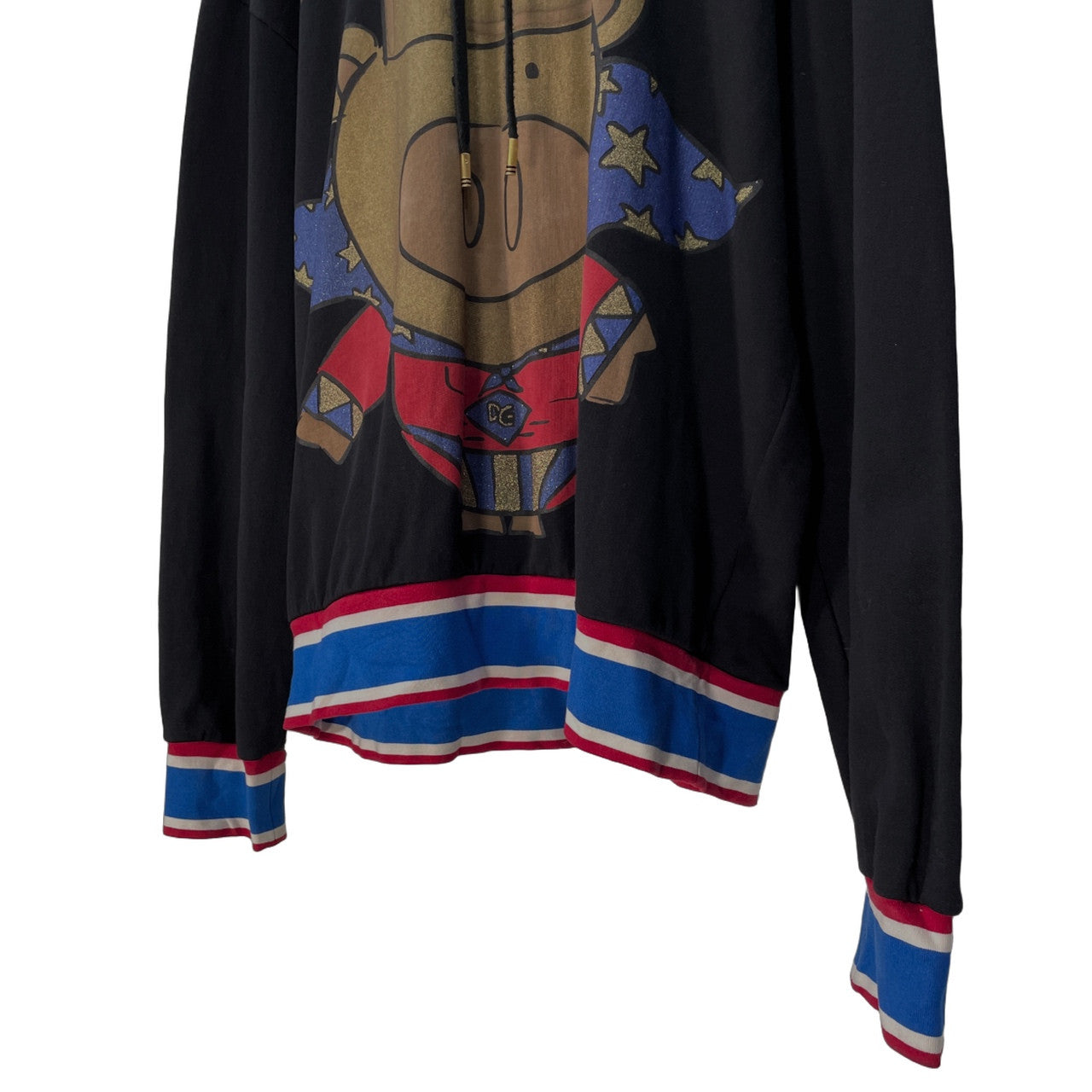 DOLCE&GABBANA 19SS DG KING GOLDEN PIG キングゴールデンピッグプリントトリコロールリブプルオーバーパーカー フーディ トップス アウター D&G ドルチェアンドガッバーナ メンズ