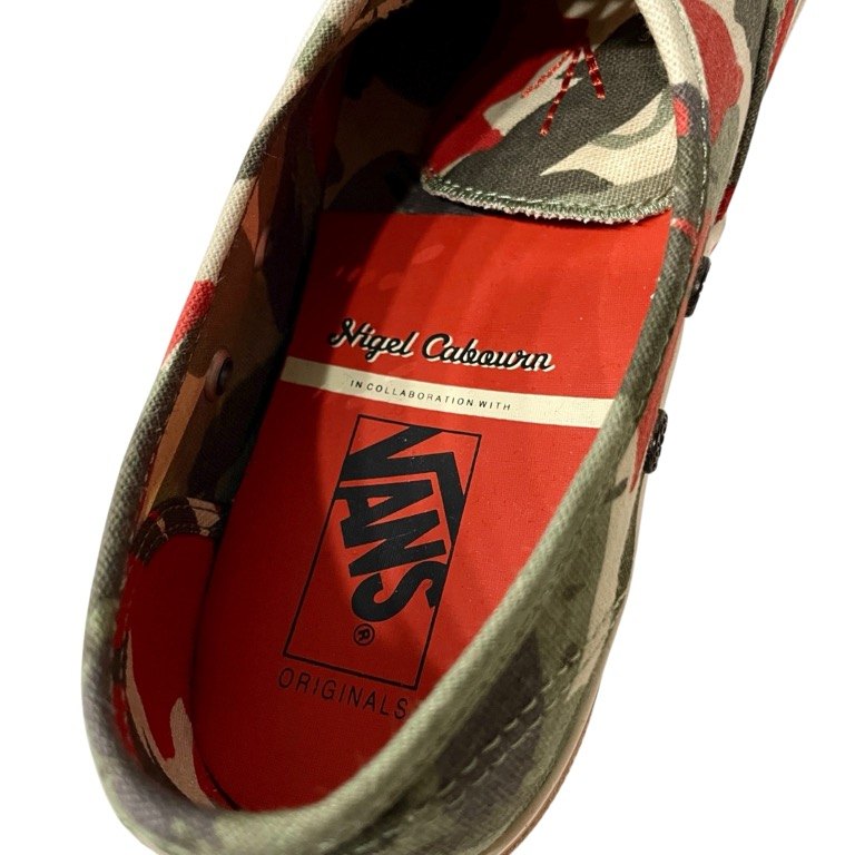Nigel Cabourn × VANS VAULT 21AW OG AUTHENTIC LX - ARMY GREEN CAMO 迷彩柄ステッチ刺繍オーセンティック ローカットスニーカー シューズ 靴 クツ VN0A4BV99RB ナイジェルケーボン ヴァンズ バンズ ボルト メンズ
