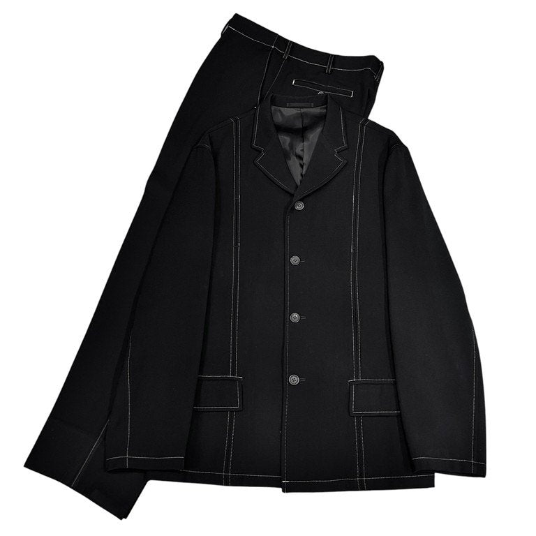 Y's for men ウールドスキングレーステッチセットアップスーツ 4Bテーラードジャケット コート パンツ スラックス トラウザーズ Archive 90s Yohji Yamamoto Pour Homme ヨウジヤマモトプールオム ワイズフォーメン メンズ