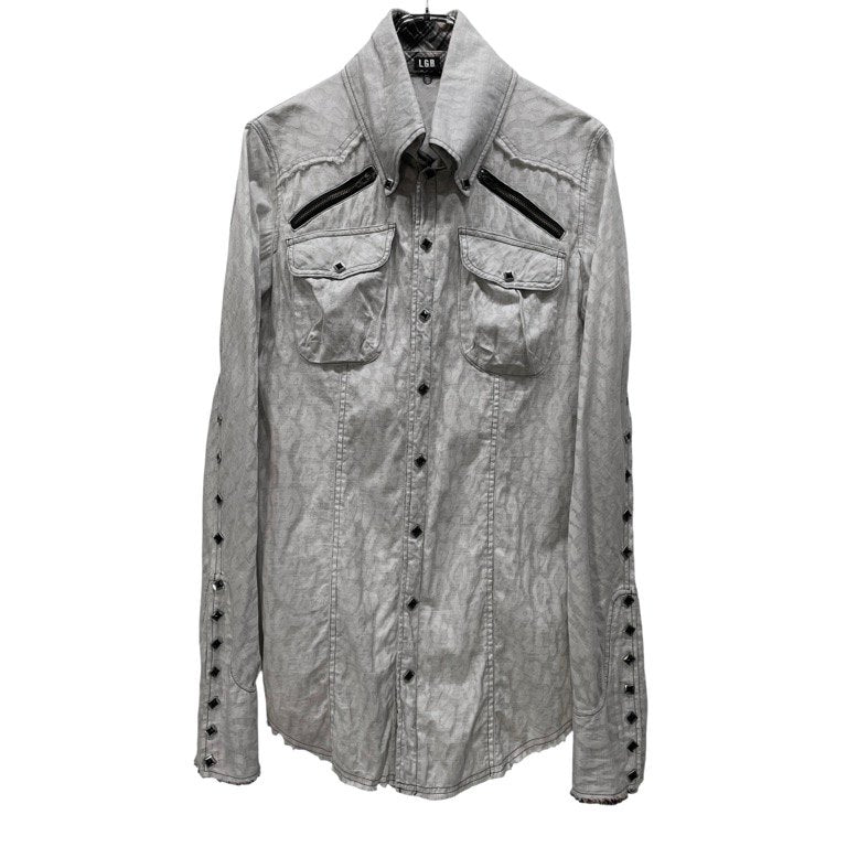 L.G.B. デタッチャブルカラーマルチボタンカットオフレオパードウエスタンシャツ ブラウス トップス 総柄 チェック ルグランブルー メンズ