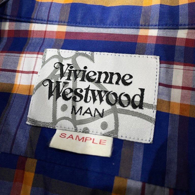 Vivienne Westwood MAN マドラスチェックラウンドカラーパイピングボタンダウンシャツ ブラウス トップス 丸襟 オーブ刺繍 ヴィヴィアンウエストウッド マン メンズ