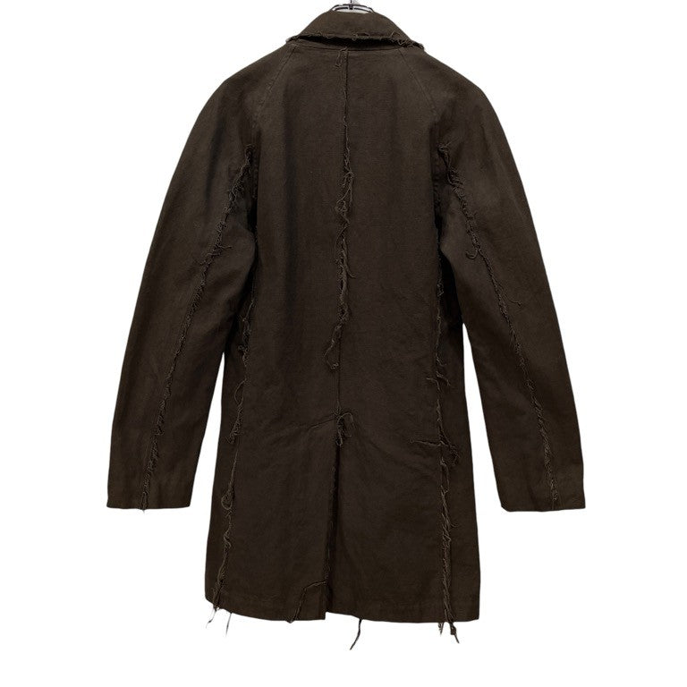 Dhyana 09AW コットンキャンバスカットオフチンストラップミドルコート アウター size 2 ステンカラーコート 裏地ストライプ アルチザン ディアーナ メンズ