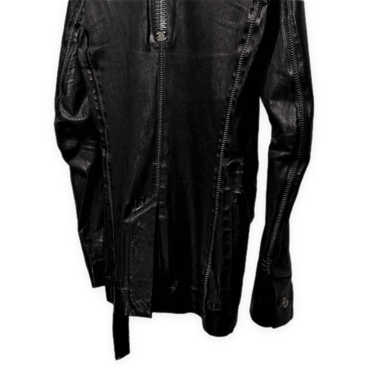 ISAAC SELLAM 25SS PIONNIER STRETCH LEATHER JACKET ラムレザーバックステープルオーバーロックシームテープテーラードジャケット PSLCBL-NOIR アイザックセラム メンズ