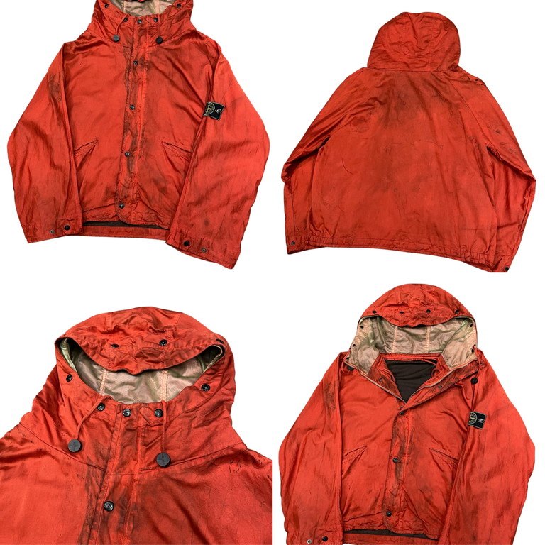STONE ISLAND 88SS RASO GOMMATO コーティングコットンハイネックフーデッドジャケット Archive 80s 90s 本人期 初期 希少 Green Edge グリーンエッジ ブルゾン コート パーカー アウター Massimo Osti マッシモオスティ ストーンアイランド