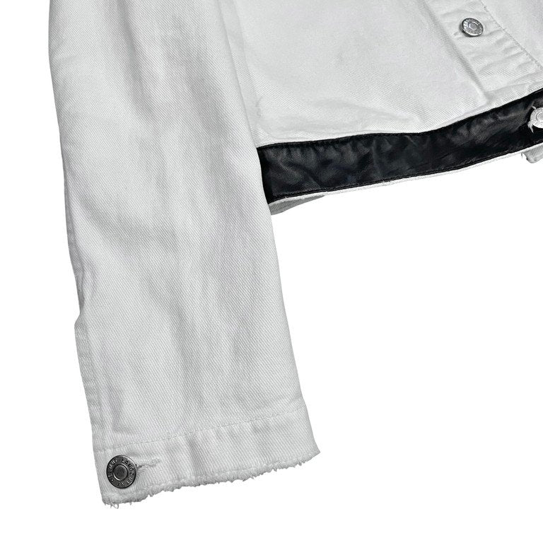 HELMUT LANG 03SS VINTAGE BROKEN DENIM LEATHER SWITCHING TRUCKER JACKET ヴィンテージブロークンデニムレザー切替トラッカージャケット Archive ダメージ加工 カットオフ ブルゾン コート アウター ヘルムートラング