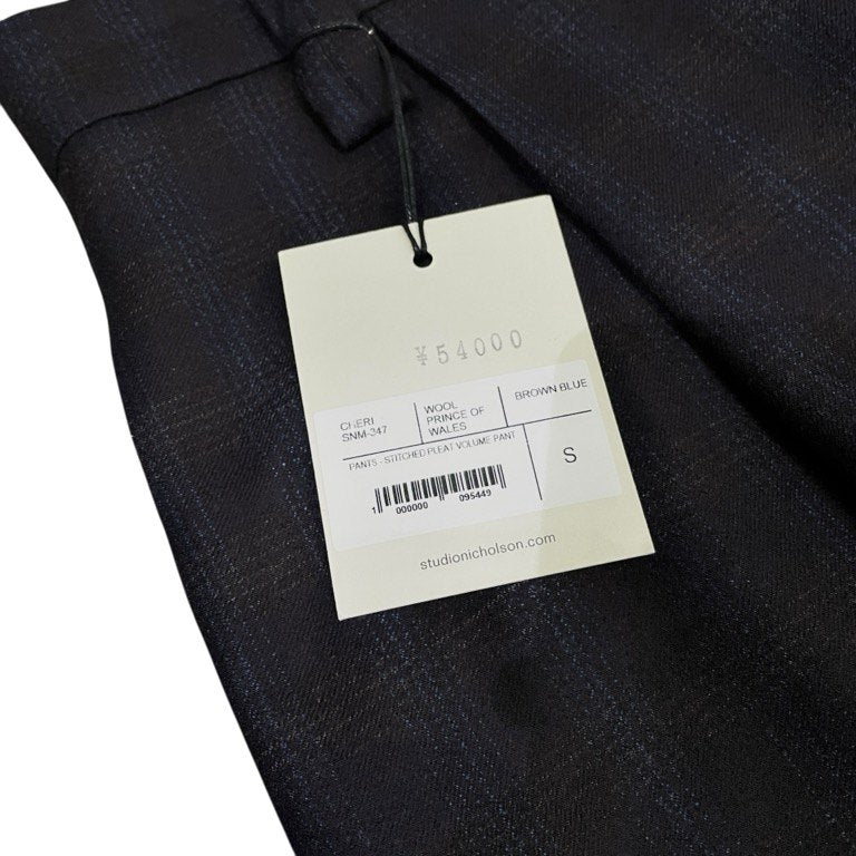 STUDIO NICHOLSON 20AW CHERI WOOL PRINCE OF WALES STITCHED PLEAT VOLUME PANT LOVAT ウールチェックボリュームプリーツパンツ スラックス トラウザーズ ボトムス 定価59,400円 SNM-347 スタジオニコルソン メンズ