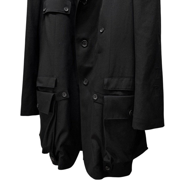 Yohji Yamamoto Pour Homme 25SS WOOL GABARDINE SLEEVE BUTTON DETACHABLE POCKET JACKET ウールギャバジンスリーブボタン着脱ポケット付きロングテーラードジャケット コート HP-J37-100 定価約20万 ヨウジヤマモトプールオム