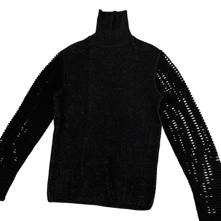 Jean Paul GAULTIER MAILLE メッシュスリーブ銀糸混紡タートルネックニットセーター Archive 90s ハイネック トップス JPG ジャンポールゴルチエ ゴルチェ メンズ