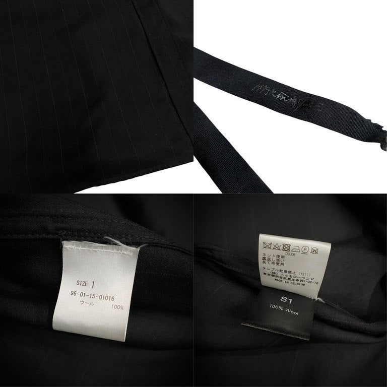 MARINA YEE MY Dress Shirt ウールギャバジンピンストライプカフスリボンノーカラー折り紙シャツ ブラウス トップス Archive Antwerp 6 アントワープ マリナイー