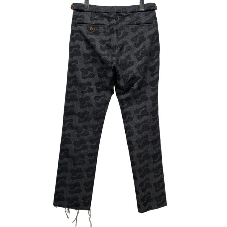 COMME des GARCONS HOMME PLUS 02AW ウールヘリンボーンジャカード総柄カットオフパンツ スラックス トラウザーズ Archive 四つの黒 Black ボトムス コムデギャルソンオムプリュス メンズ