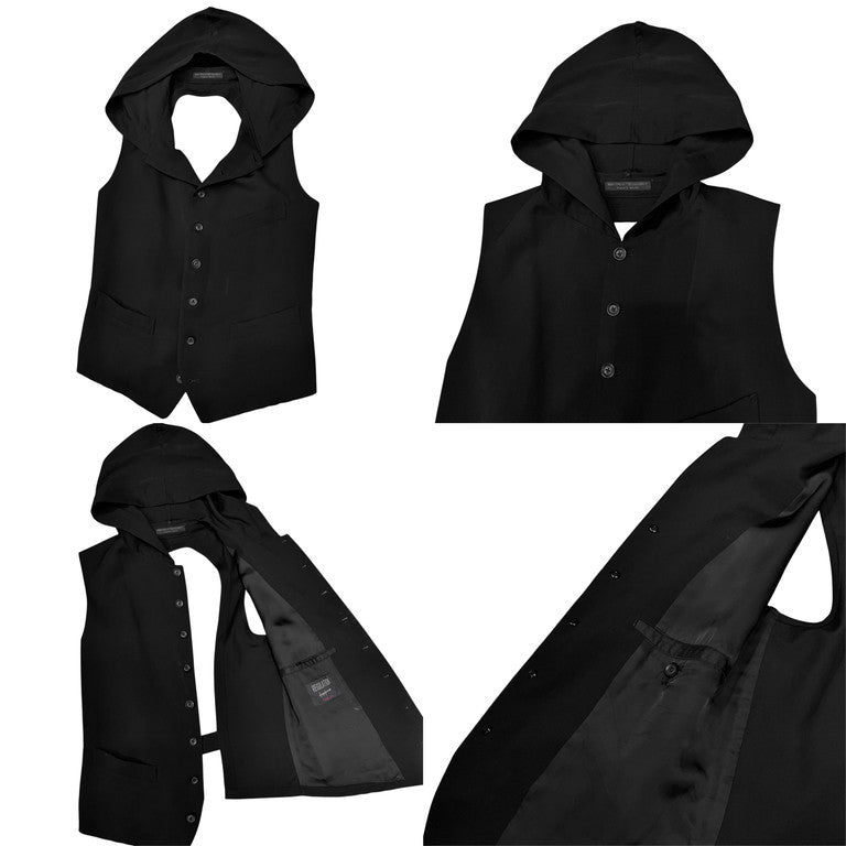 REGULATION Yohji Yamamoto MEN 19AW ウールギャバジンシンチバックフーデッドベスト ジレ フード バックベルト ノースリーブ ジャケット トップス アウター レギュレーション ヨウジヤマモト メン Pour Homme プールオム メンズ
