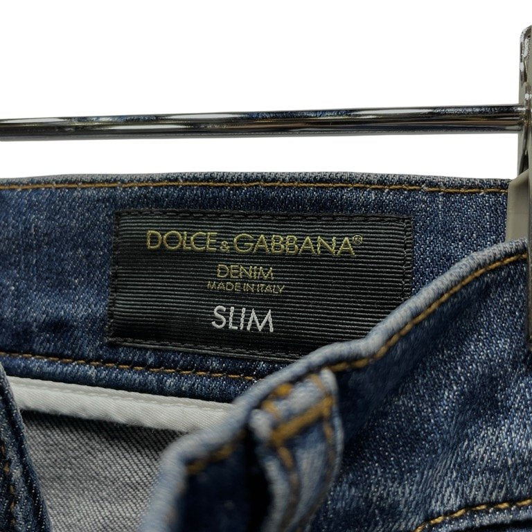 DOLCE&GABBANA バックポケットロゴ刺繍スリムフィットストレッチデニムパンツ SLIM D&G ジーンズ ボトムス レザーパッチ ドルチェアンドガッバーナ メンズ