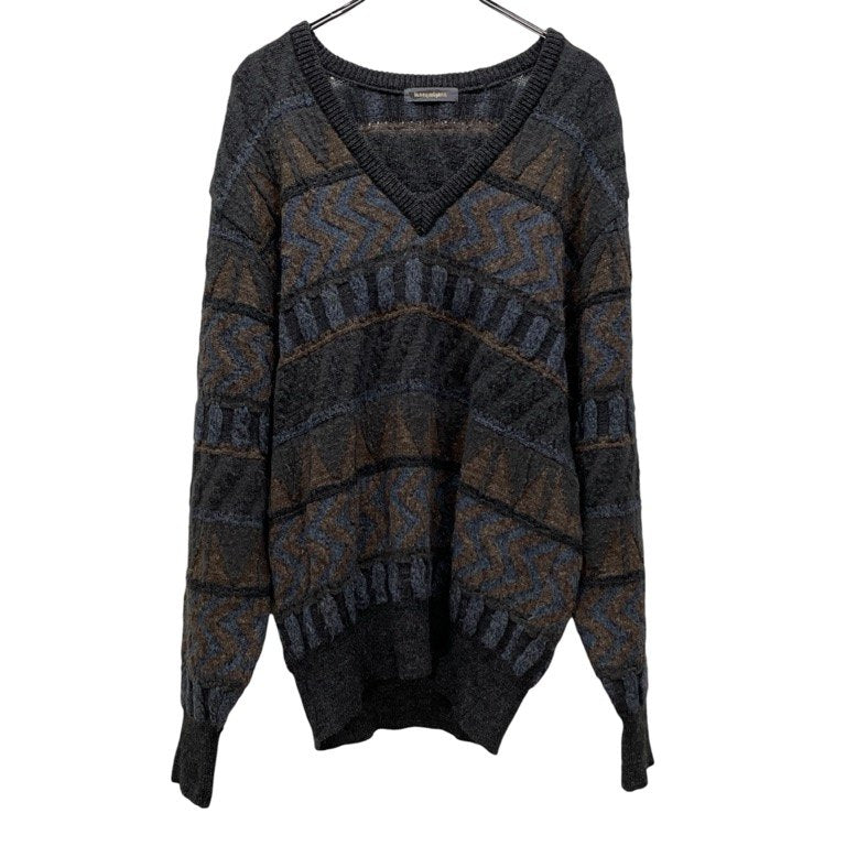 ISSEY MIYAKE ウール総柄Vネックニットセーター Archive 80s 筆タグ トップス イッセイミヤケ レディース メンズ ユニセックス