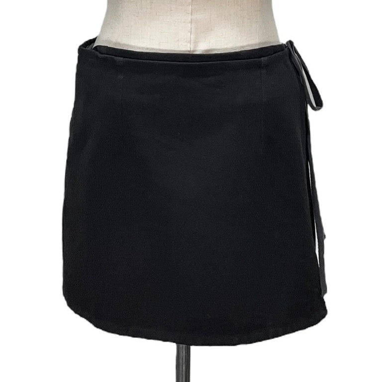 ANN DEMEULEMEESTER 00s ウールコットンツイルサイドリボンラップスカート ミニスカート タイトスカート レイヤード アンドゥムルメステール