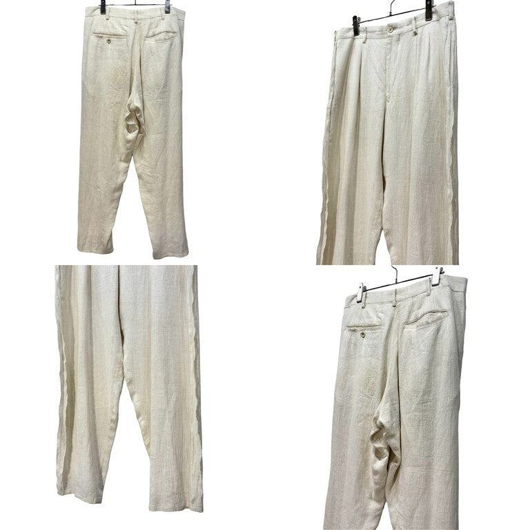 Yohji Yamamoto Pour Homme 94SS リネンカットオフフリンジセットアップスーツ Archive 90s スケアクロウ期 ダブルブレストテーラードジャケット 2タックワイドパンツ スラックス ボトムス ヨウジヤマモトプールオム メンズ