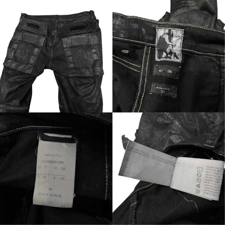 Rick Owens DRKSHDW 15SS コーティングストレッチコットンメンフィスカットバイカーパンツ BLACK SCRUB 蛇腹 ボトムス メンズ
