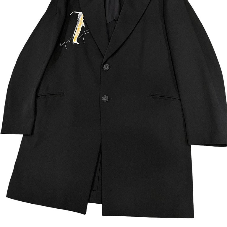 Yohji Yamamoto Pour Homme REPLICA 02SS ウールギャバジン女優刺繍ピークドラペル2Bロングテーラードジャケット LOOK4 20AW Archive 名作 希少 ロゴ ヨウジヤマモトプールオム メンズ