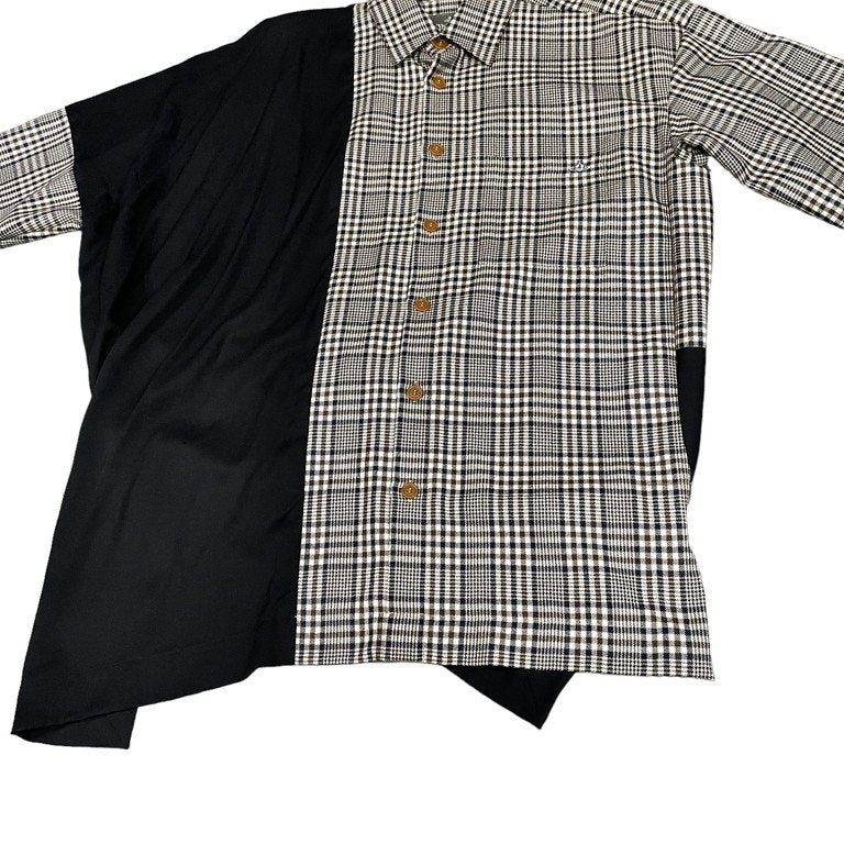 Vivienne Westwood MAN 22AW ウールセルロースチェック切替バックドレープシャツ 変形 オーブ 刺繍 ブラウス