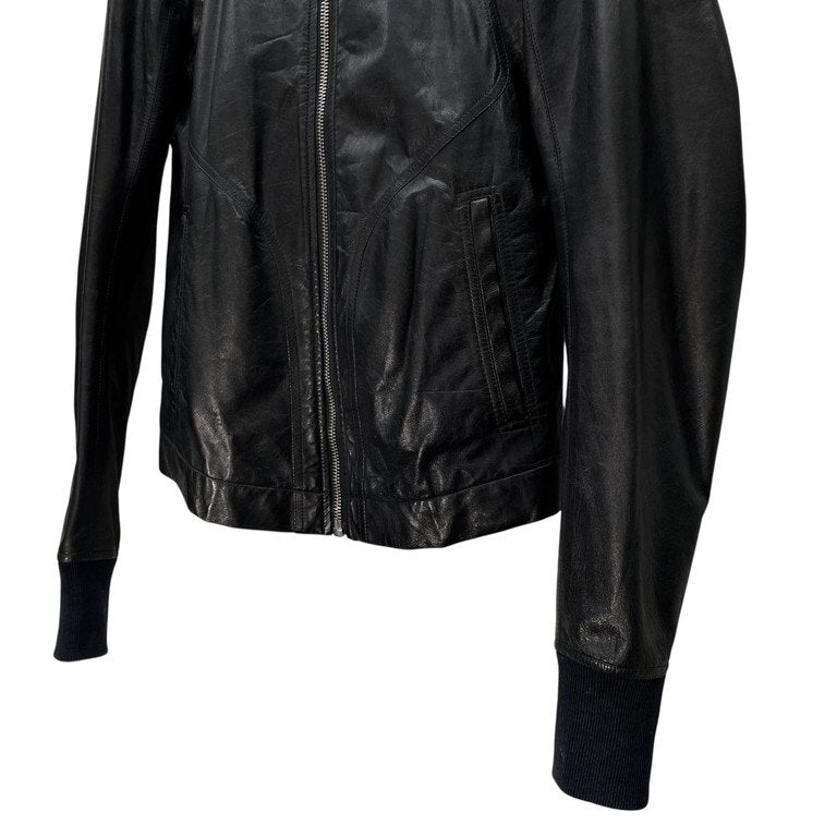 Rick Owens 14SS ラムレザーノーカラーシングルライダースジャケット Archive VICIOUS ブルゾン コート アウター 袖リブ RU14S1761-LGI リックオウエンス メンズ