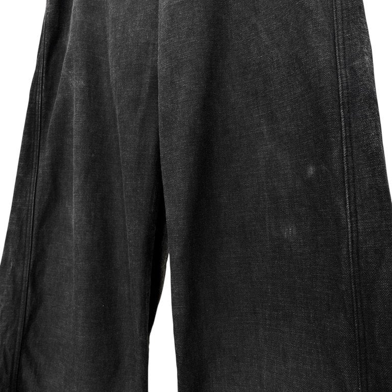 obsess カットオフブラックデニムバックレザーベルトラップワイドパンツ モードの悲劇 ボトムス オブセス メンズ