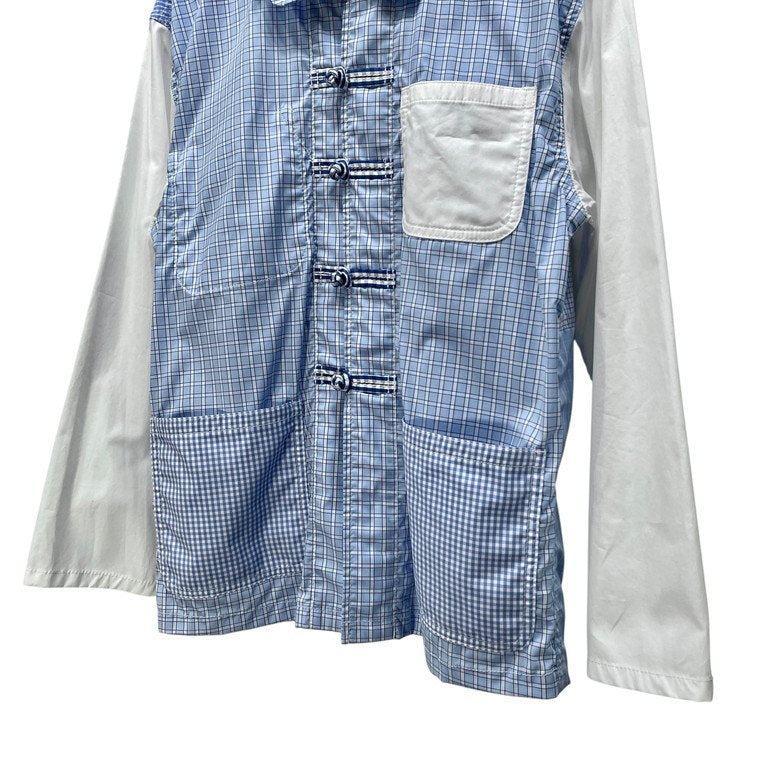 tao COMME des GARCONS 22SS マルチチェック切替丸襟チャイナシャツ ラウンドカラー 釈迦ボタン ブラウス トップス タオ コムデギャルソン レディース