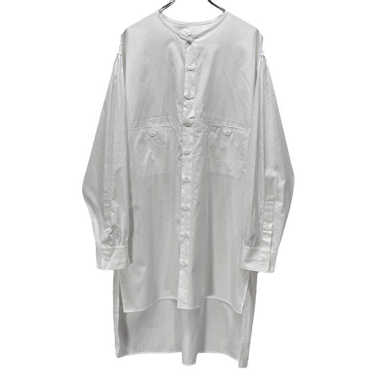 Yohji Yamamoto Pour Homme 20SS コットンブロード袖山ギャザーノーカラーロングシャツ K-前後ヨークシャツ ブラウス トップス ヨウジヤマモトプールオム メンズ