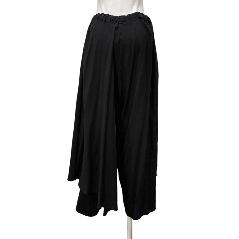 Yohji Yamamoto +NOIR 14SS ウールレーヨンアシンメトリードレープイージーパンツ 裾ボタン ウエストゴム ドローストリング ボトムス Femme ヨウジヤマモト プリュスノアール ファム レディース