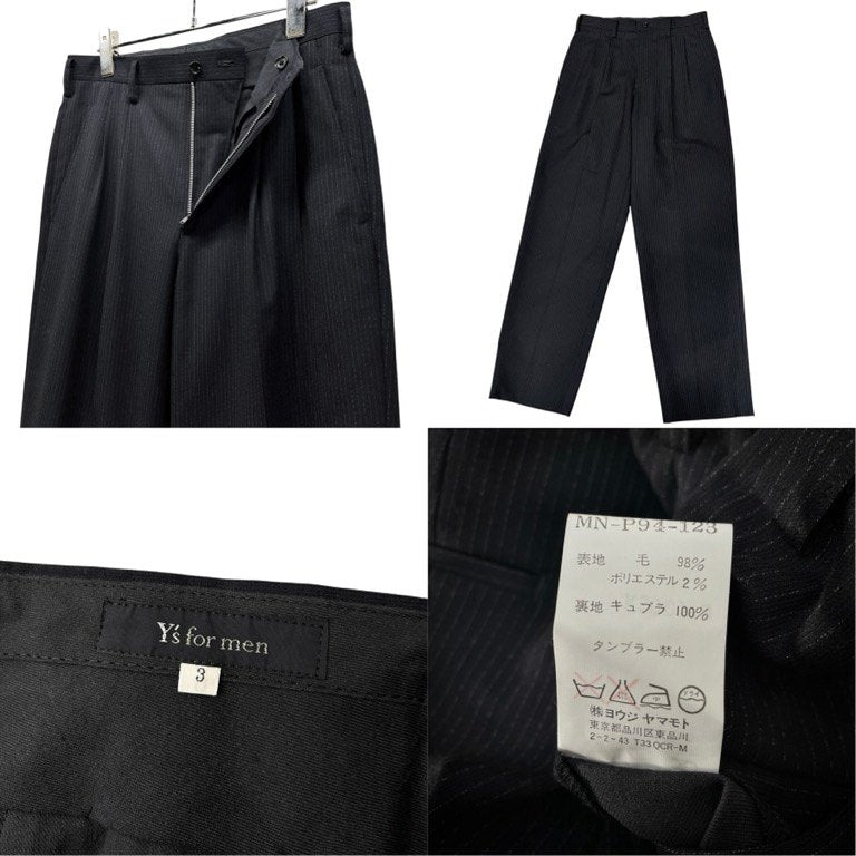 Y's for men ウールストライプセットアップスーツ Archive 3Bテーラードジャケット 2タックパンツ スラックス トラウザーズ Yohji Yamamoto Pour Homme ヨウジヤマモトプールオム ワイズフォーメン メンズ
