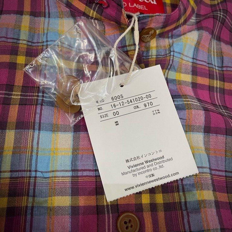 Vivienne Westwood RED LABEL 24SS コットンリネンチェックバンドカラーロングシャツワンピース ノーカラー トップス アウター 未使用タグ付き ヴィヴィアンウエストウッド レッドレーベル レディース