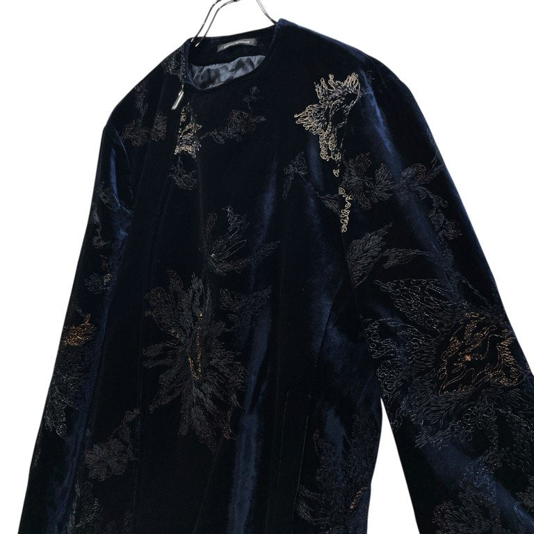 EMPORIO ARMANI 18AW ベルベット総柄刺繍ジップアップノーカラージャケット ブルゾン アウター Archive エンポリオアルマーニ メンズ