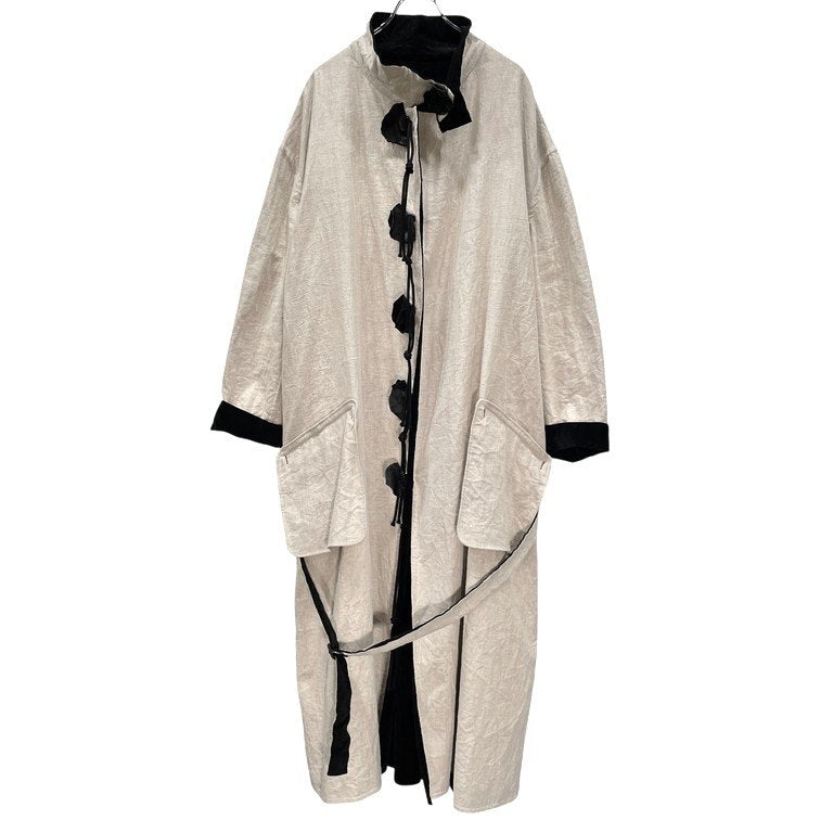 Yohji Yamamoto Pour Homme 21AW VELVETEEN X FLAX DOUBLE FACED STAND COAT 別珍リネンダブルフェイスレザーボタンスタンドカラーロングコート ベルベット ベロア リバーシブル LOOK19 定価512,600円 HX-C12-003 ヨウジヤマモト