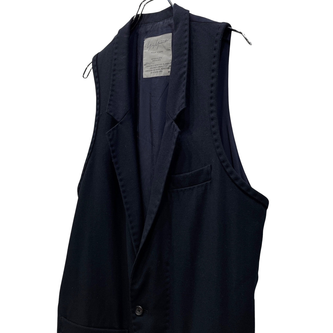 Yohji Yamamoto Pour Homme 94AW ウールハンドステッチスクエアカットロングベスト Archive 90s マリオネット期 ジレ トップス ノースリーブ ジャケット ブルゾン コート アウター ヨウジヤマモトプールオム メンズ