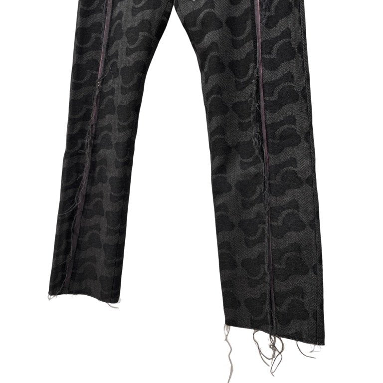 COMME des GARCONS HOMME PLUS 02AW ウールヘリンボーンジャカード総柄カットオフパンツ スラックス トラウザーズ Archive 四つの黒 Black ボトムス コムデギャルソンオムプリュス メンズ