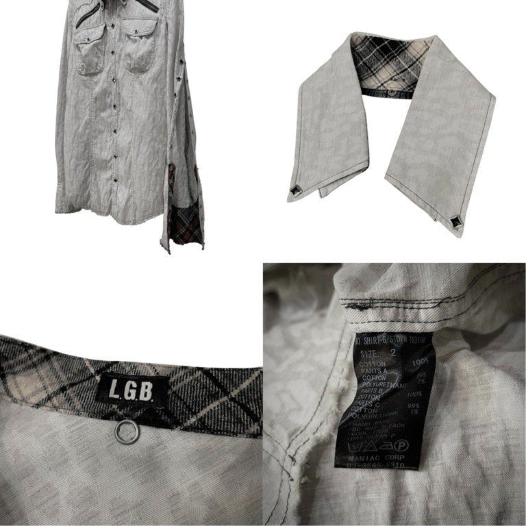 L.G.B. デタッチャブルカラーマルチボタンカットオフレオパードウエスタンシャツ ブラウス トップス 総柄 チェック ルグランブルー メンズ