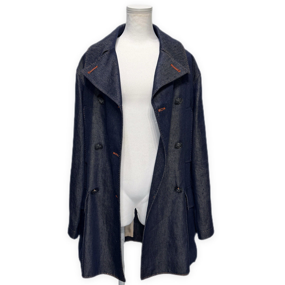 HERMES Hermes Linen Denim Pea Coat 40