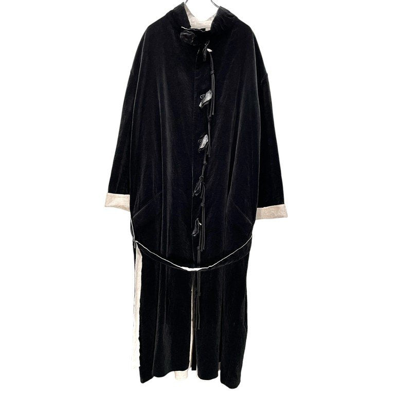Yohji Yamamoto Pour Homme 21AW VELVETEEN X FLAX DOUBLE FACED STAND COAT 別珍リネンダブルフェイスレザーボタンスタンドカラーロングコート ベルベット ベロア リバーシブル LOOK19 定価512,600円 HX-C12-003 ヨウジヤマモト