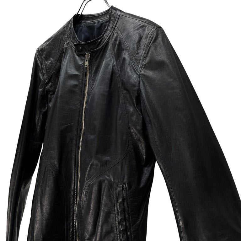 Rick Owens 14SS ラムレザーノーカラーシングルライダースジャケット Archive VICIOUS ブルゾン コート アウター 袖リブ RU14S1761-LGI リックオウエンス メンズ