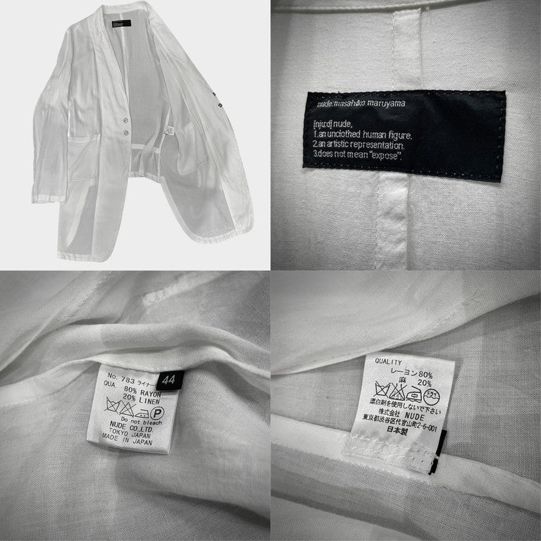 nude:masahikomaruyama ライナージャケット レーヨンリネンガーゼロングフロントスナップボタンジャケット コート ライトアウター ヌード マサヒコマルヤマ
