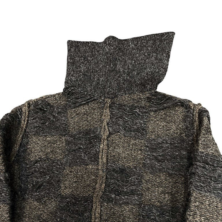 Yohji Yamamoto Femme 82AW アシンメトリーハイネックブロックチェック編みニットセーター Archive 1982 Autumn Winter 80s 90s ボロルック 最初期 超希少 柄 トップス ヨウジヤマモトファム ワイズ レディース