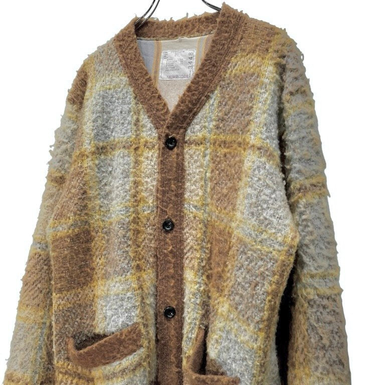 sacai 24AW サイドスナップボタンスリットチェック柄ニットカーディガン トップス サカイ メンズ