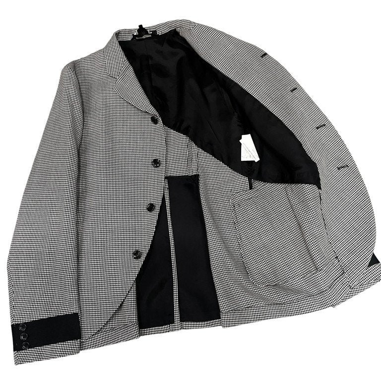 BLACK COMME des GARCONS 10AW 千鳥格子柄カフステーピング4Bテーラードジャケット ブレザー ブルゾン コート アウター 総柄 ブラック コムデギャルソン メンズ レディース ユニセックス