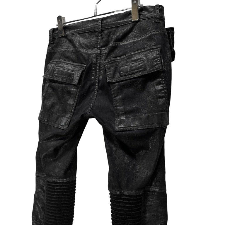 Rick Owens DRKSHDW 15SS コーティングストレッチコットンメンフィスカットバイカーパンツ BLACK SCRUB 蛇腹 ボトムス メンズ