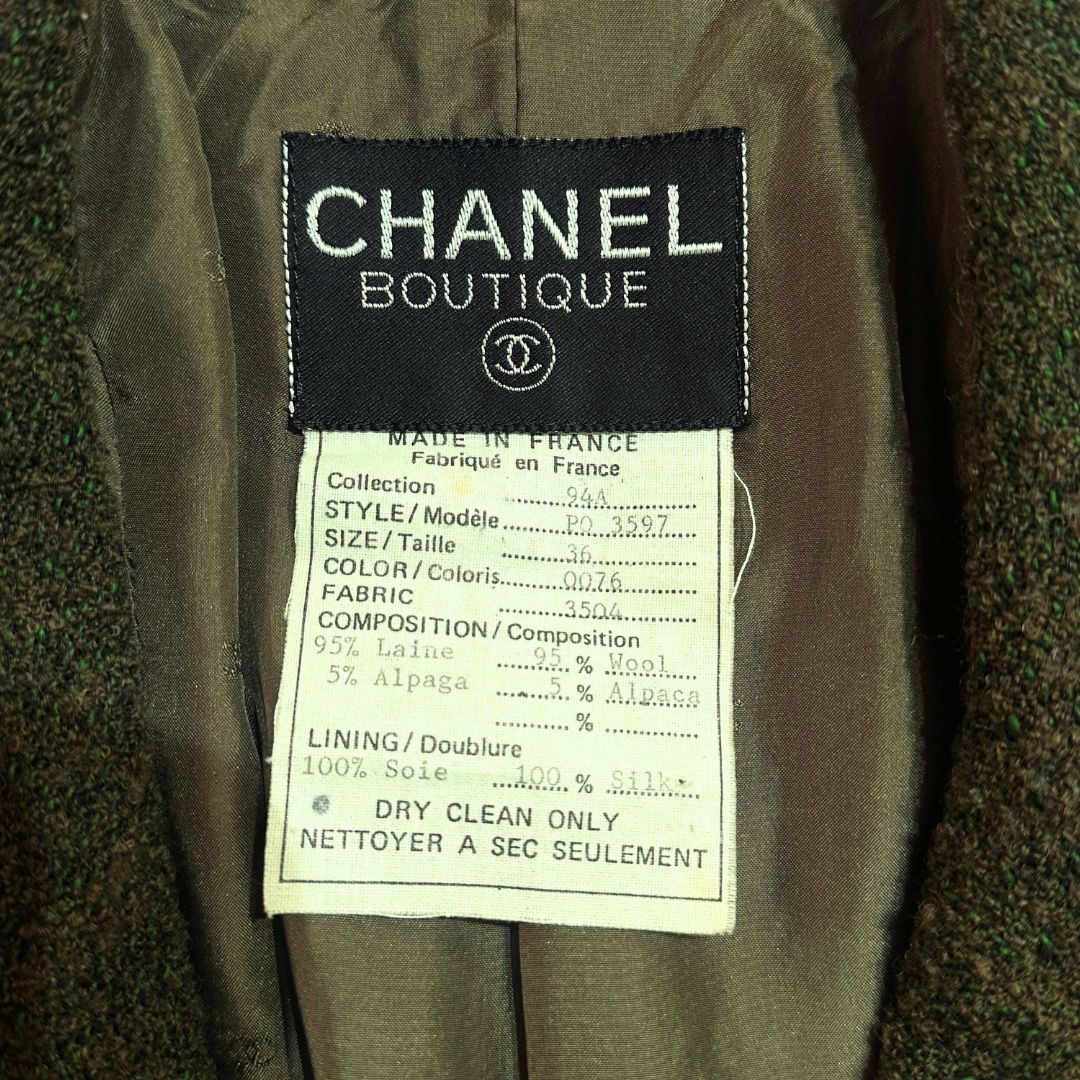 CHANEL CHANEL ボタンレスツイードジャケット 36