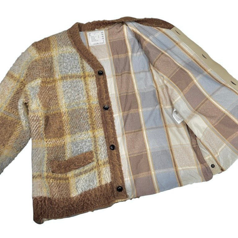 sacai 24AW サイドスナップボタンスリットチェック柄ニットカーディガン トップス サカイ メンズ