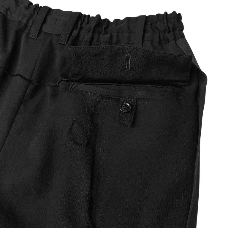 Yohji Yamamoto Pour Homme 15AW ウールギャバジンフラノパッチワーク側章裁ち切りカーゴパンツ LOOK12 Archive カットオフ サイドライン ドローストリング イージー ウエストゴムシャーリング ボトムス ヨウジヤマモトプールオム
